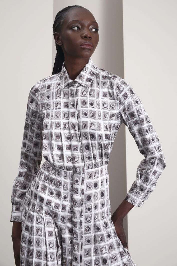 Abito in twill stampato - GRIGIO - Fashion Market - 3