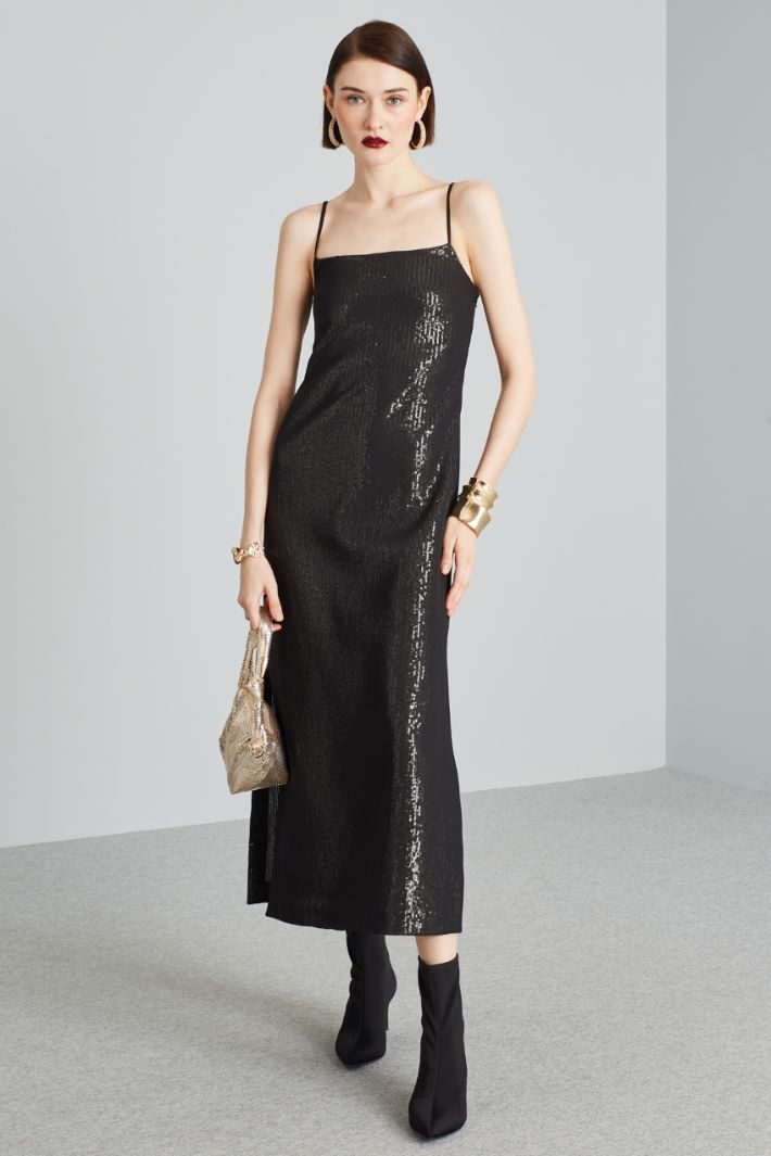 Abito lungo con paillettes - NERO - Fashion Market