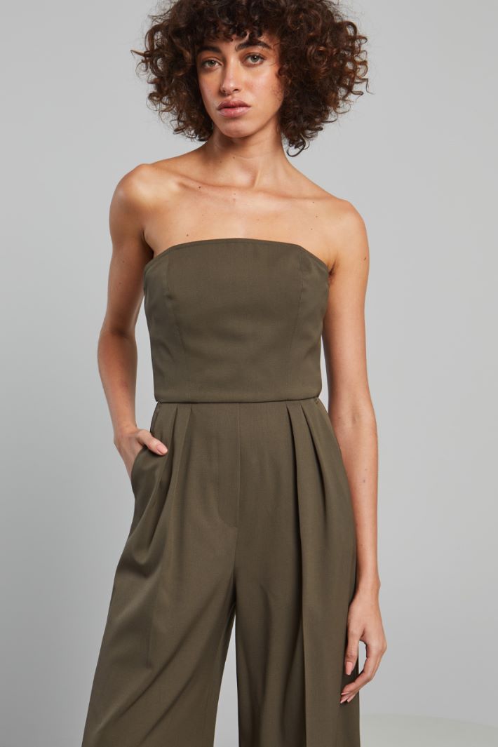 Tuta bustier in gabardina - VERDE MILITARE - Fashion Market - 3