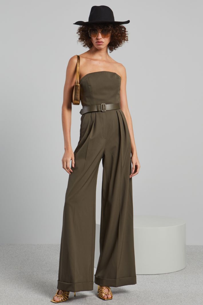 Tuta bustier in gabardina - VERDE MILITARE - Fashion Market