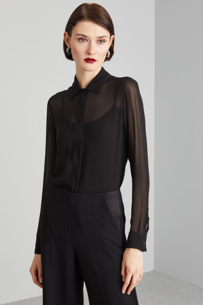 Camicia in georgette di seta - NERO - Fashion Market - 2