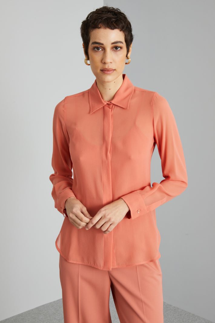 Camicia in georgette di seta - SALMONE - Fashion Market - 2