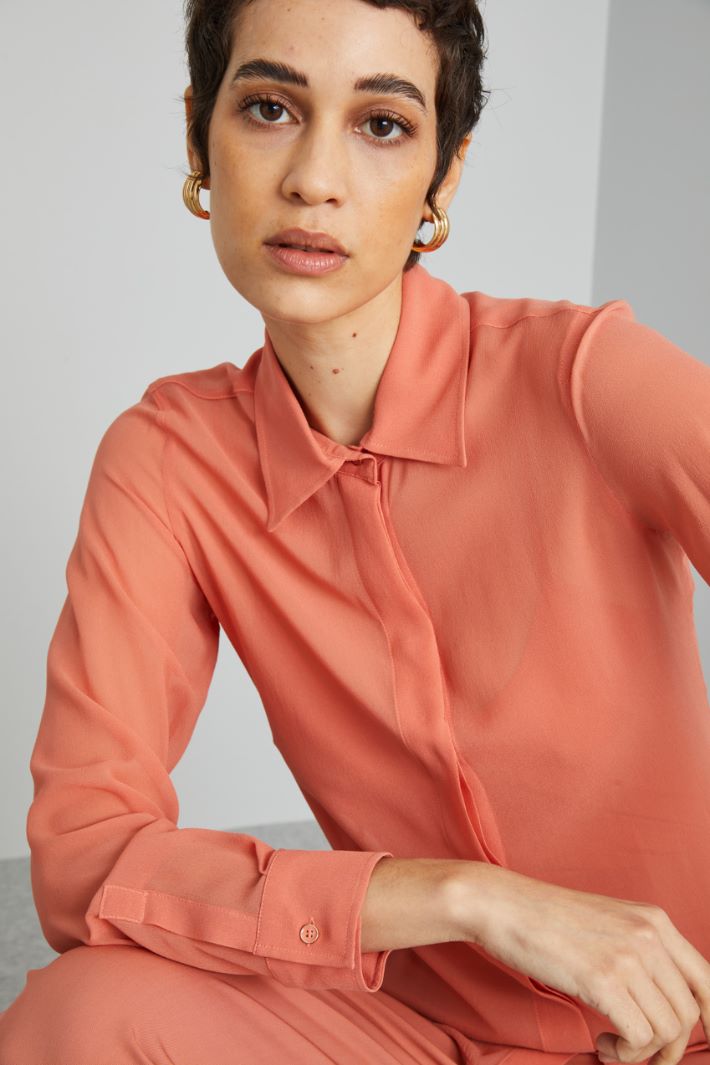 Camicia in georgette di seta - SALMONE - Fashion Market - 3