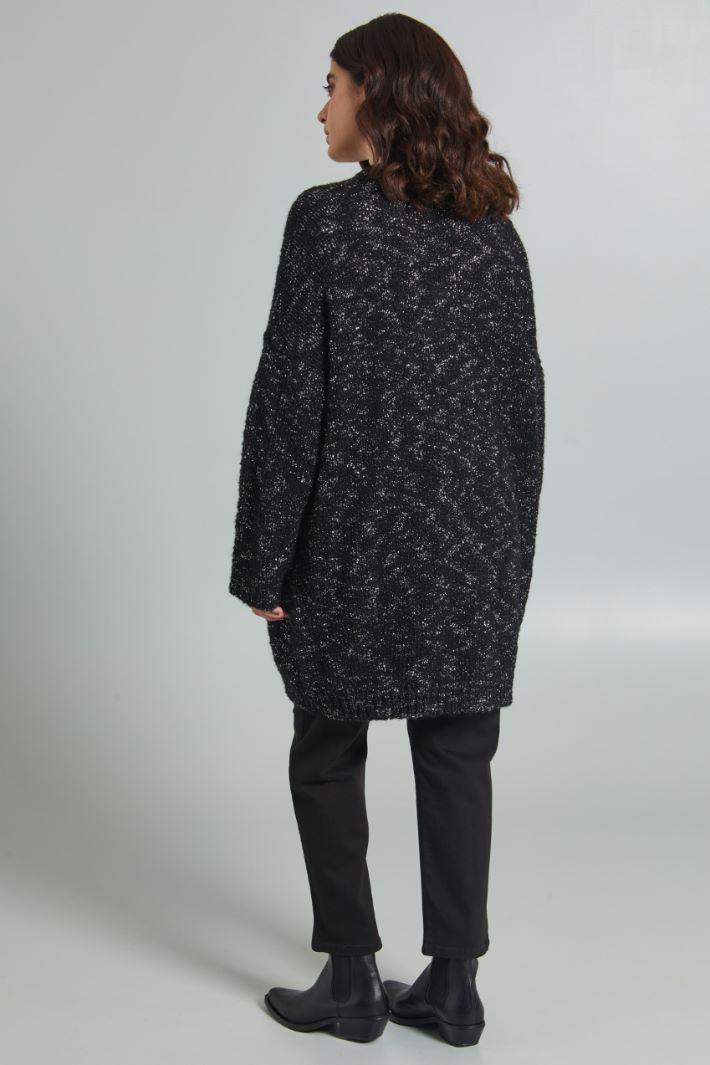 Cardigan lungo lamè - NERO ARGENTO - Fashion Market - 4
