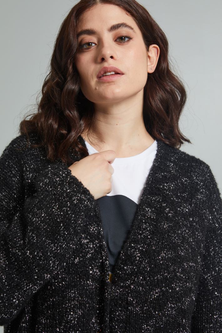 Cardigan lungo lamè - NERO ARGENTO - Fashion Market - 3