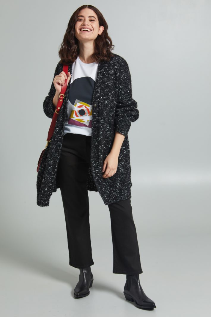 Cardigan lungo lamè - NERO ARGENTO - Fashion Market