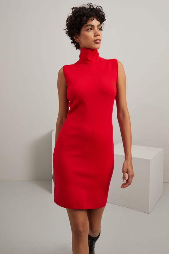 Abito smanicato in lana - ROSSO - Fashion Market - 2