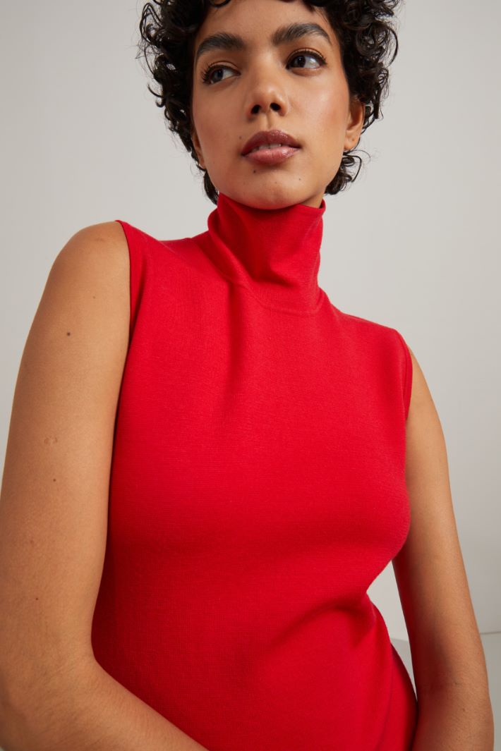 Abito smanicato in lana - ROSSO - Fashion Market - 3