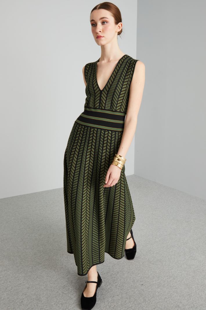 Abito in  maglia jacquard - VERDE KAKI NERO - Fashion Market - 2