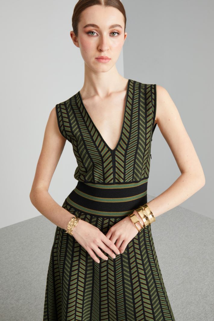 Abito in  maglia jacquard - VERDE KAKI NERO - Fashion Market - 3