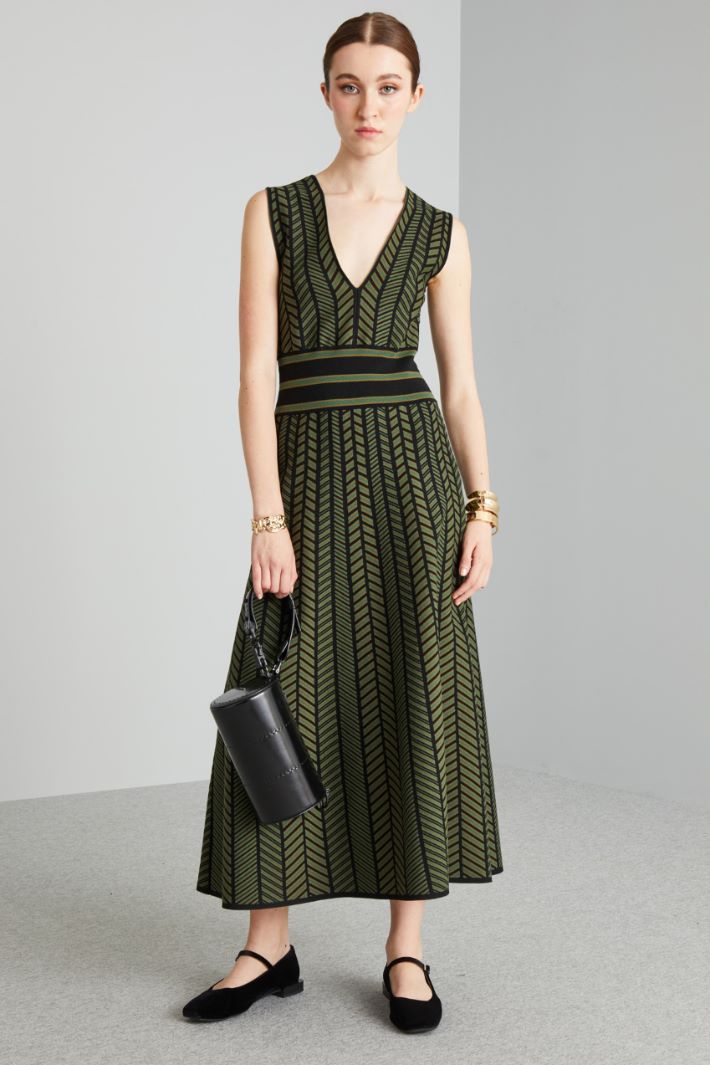 Abito in  maglia jacquard - VERDE KAKI NERO - Fashion Market
