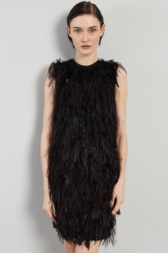 Abito corto con piume - NERO - Fashion Market - 2