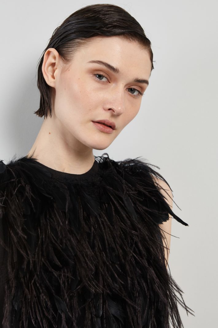 Abito corto con piume - NERO - Fashion Market - 3