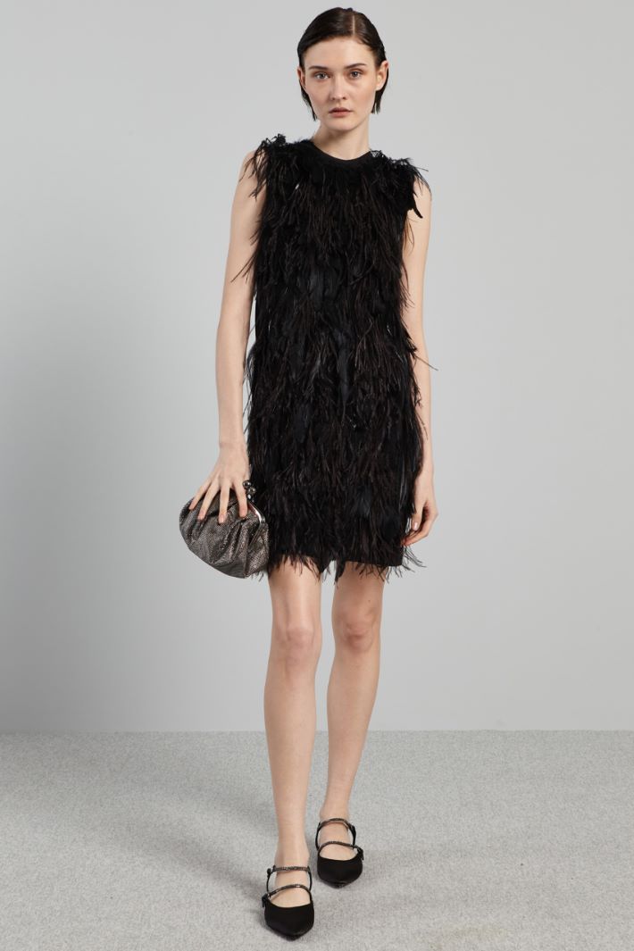 Abito corto con piume - NERO - Fashion Market