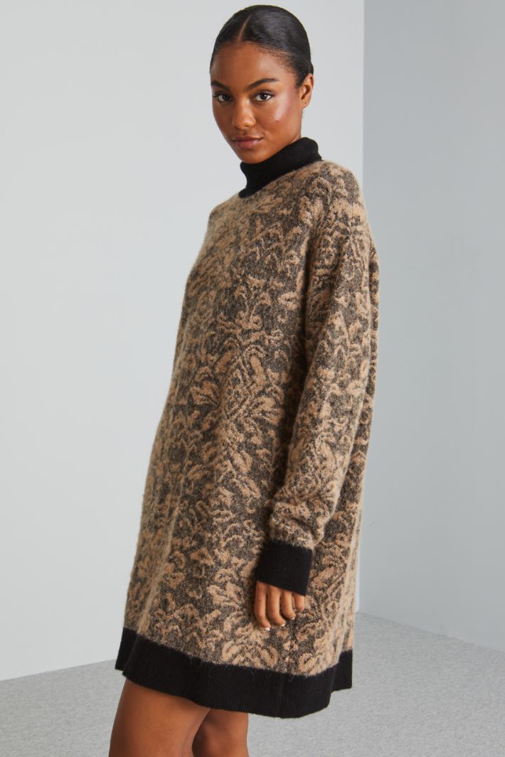 Abito in alpaca jacquard - NERO CAMMELLO - Fashion Market - 2