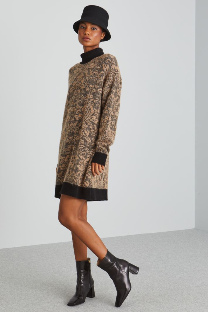 Abito in alpaca jacquard - NERO CAMMELLO - Fashion Market