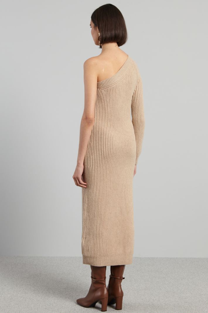 Abito monospalla in maglia - BEIGE - Fashion Market - 4