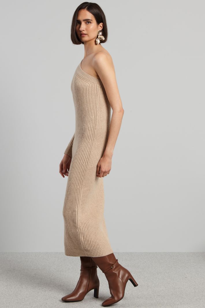 Abito monospalla in maglia - BEIGE - Fashion Market - 2