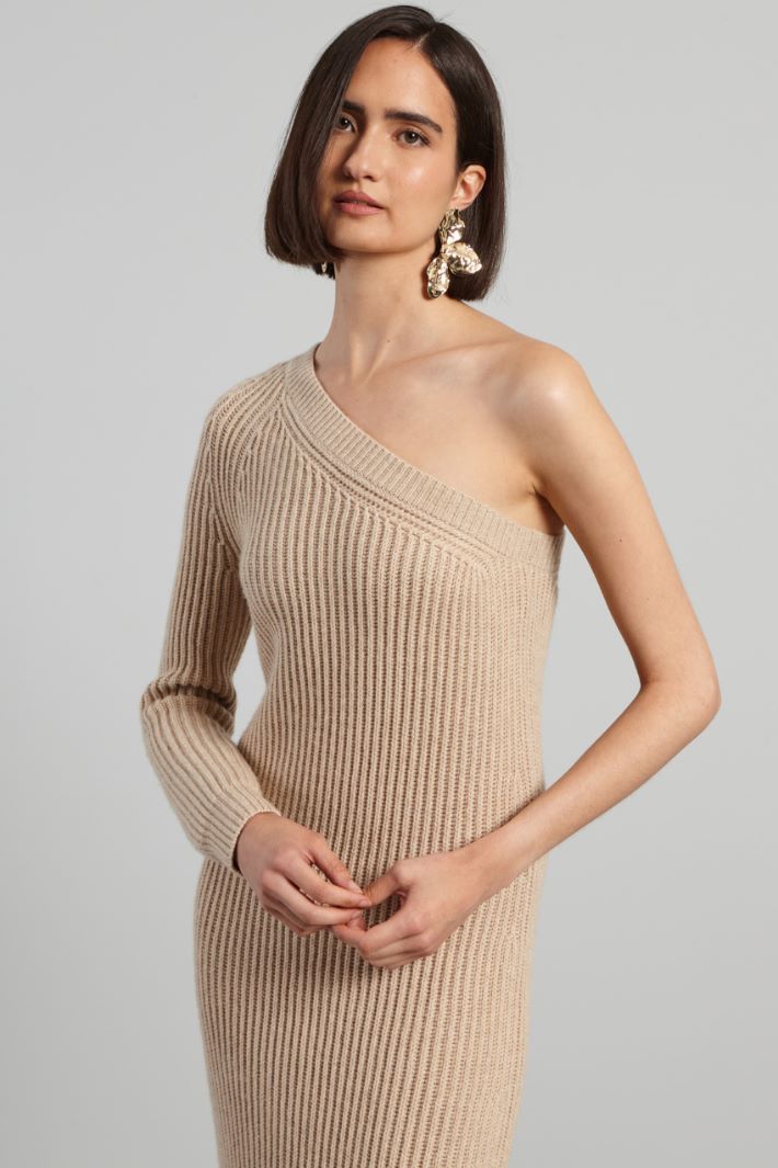 Abito monospalla in maglia - BEIGE - Fashion Market - 3
