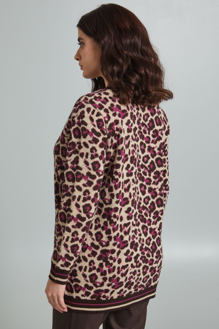 Cardigan jacquard - ECRU MARRONE CICLAMINO - Fashion Market - 4