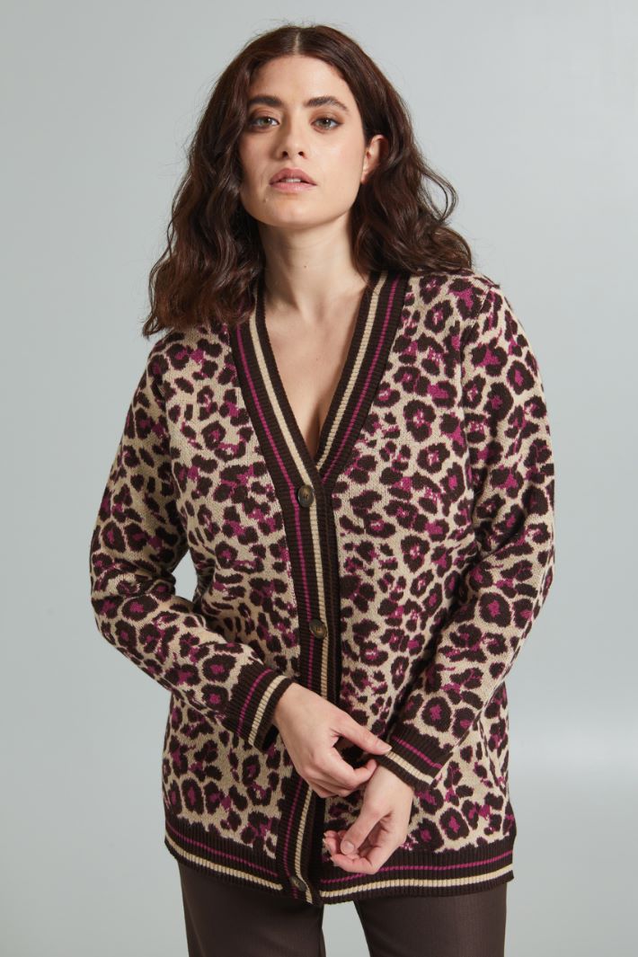 Cardigan jacquard - ECRU MARRONE CICLAMINO - Fashion Market - 2