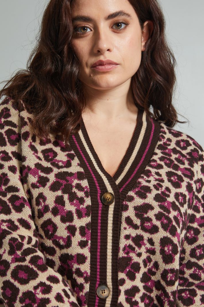 Cardigan jacquard - ECRU MARRONE CICLAMINO - Fashion Market - 3