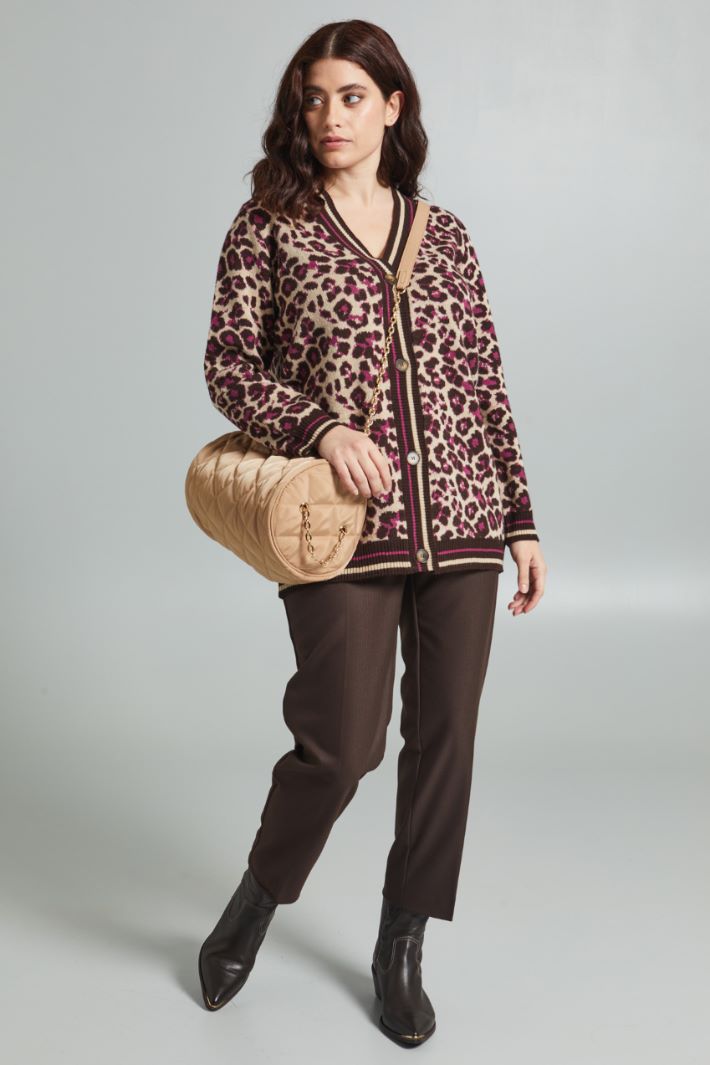 Cardigan jacquard - ECRU MARRONE CICLAMINO - Fashion Market