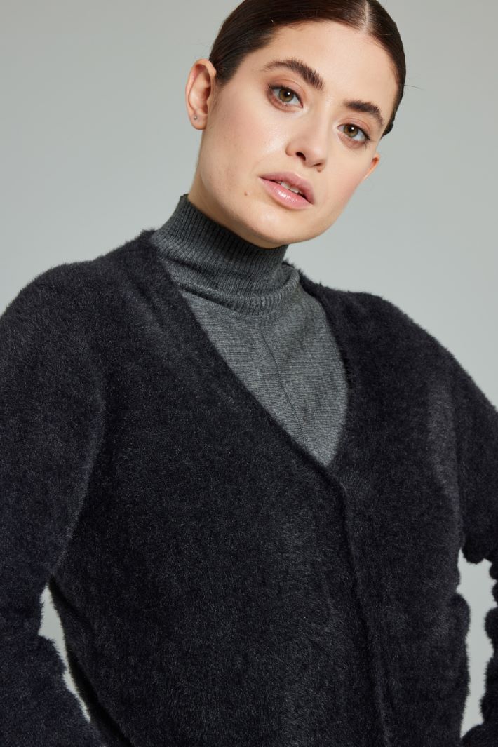 Cardigan in filato garzato - NERO - Fashion Market - 3