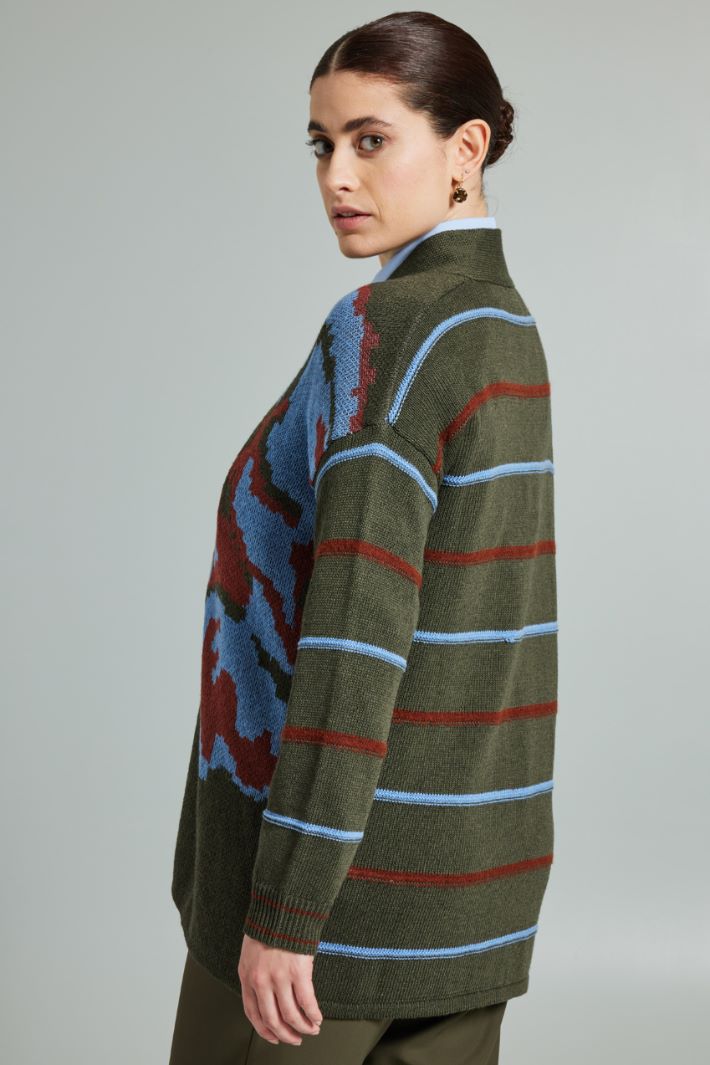 Cardigan in jacquard - VERDE MARRONE AZZURRO - Fashion Market - 4