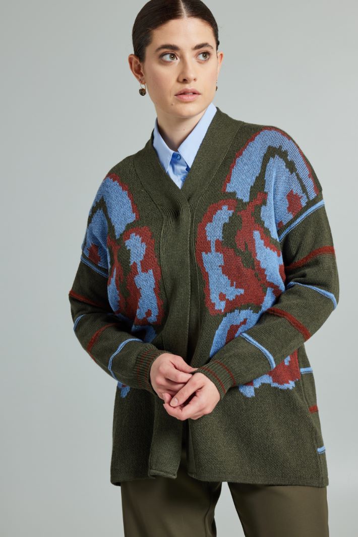 Cardigan in jacquard - VERDE MARRONE AZZURRO - Fashion Market - 2