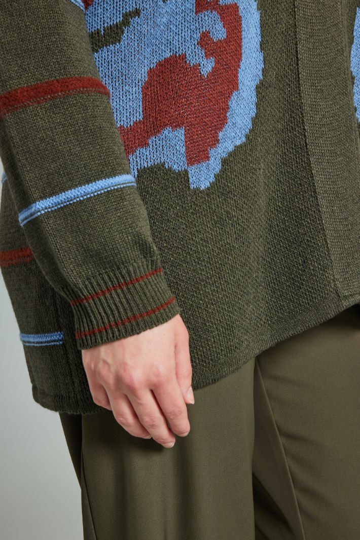 Cardigan in jacquard - VERDE MARRONE AZZURRO - Fashion Market - 3