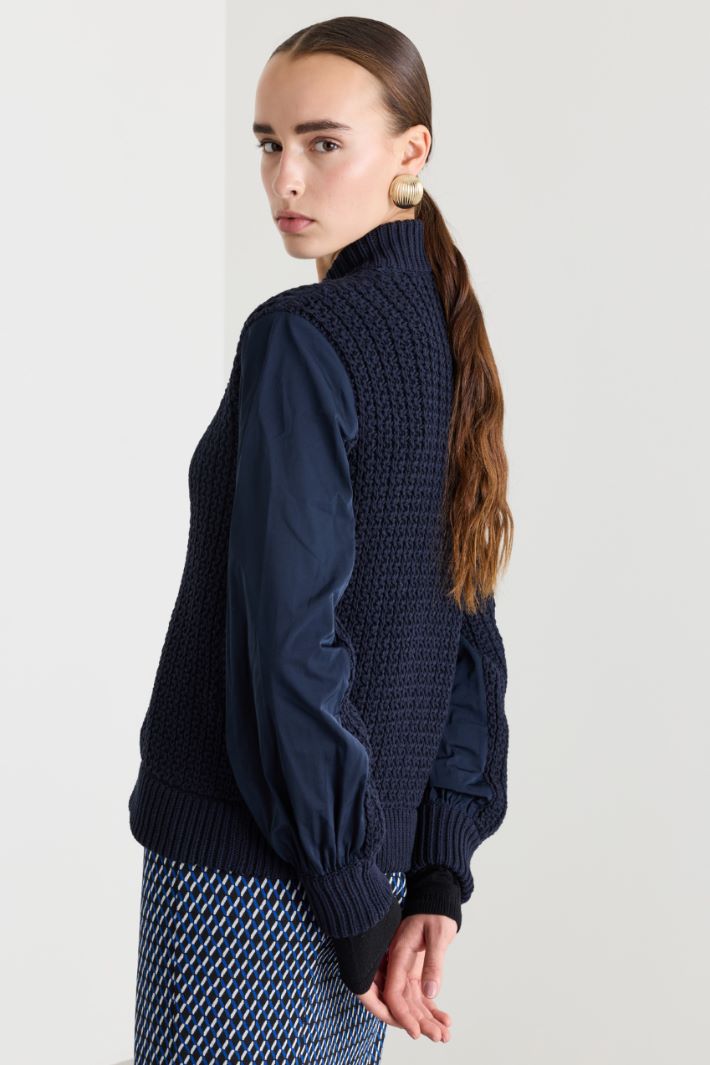Cardigan modello bomber in cotone - BLU - Fashion Market - 4