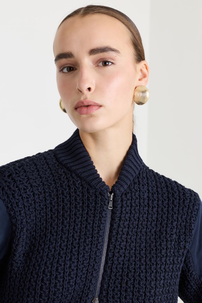 Cardigan modello bomber in cotone - BLU - Fashion Market - 3