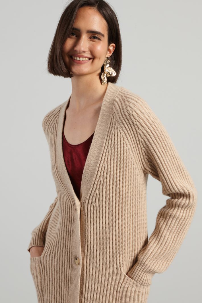 Maxi cardigan a coste - BEIGE - Fashion Market - 3