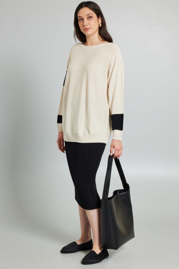 Maglia in lana con intarsi - SABBIA NERO - Fashion Market