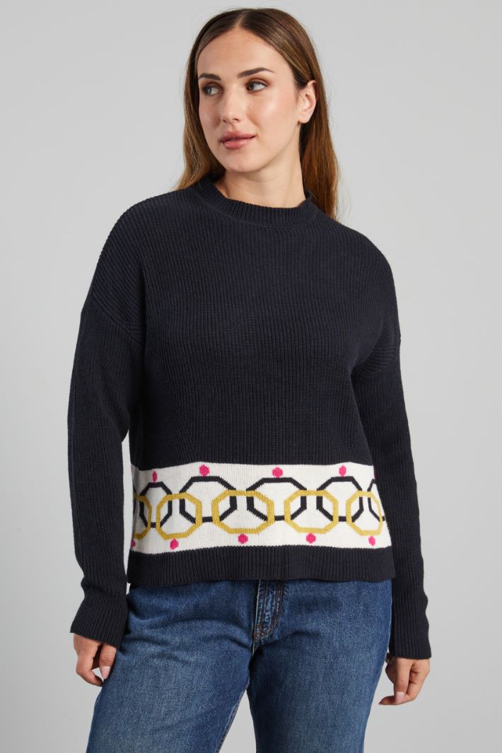 Maglia con motivo jacquard - BLU NOTTE BIANCO - Fashion Market - 2