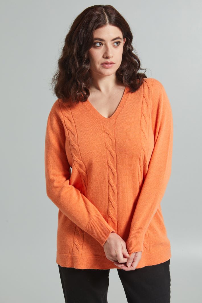 Maglia a trecce in viscosa - ARANCIONE CHIARO - Fashion Market - 2