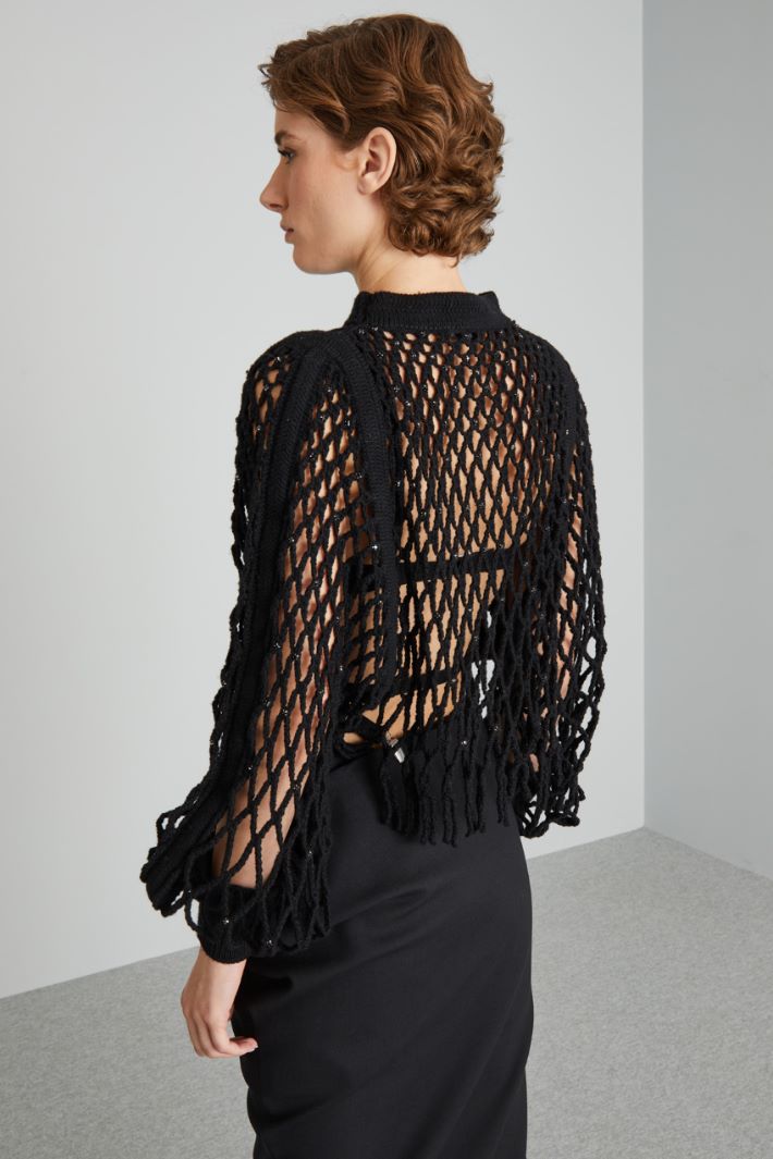 Maglia a uncinetto in lana - NERO - Fashion Market - 4