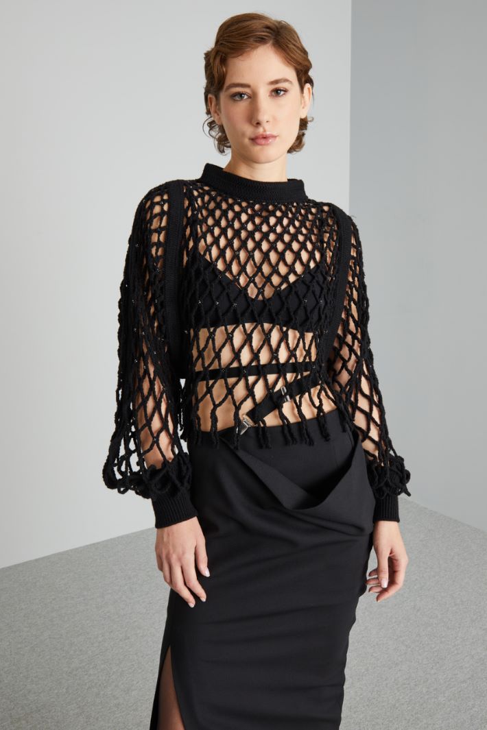 Maglia a uncinetto in lana - NERO - Fashion Market - 2