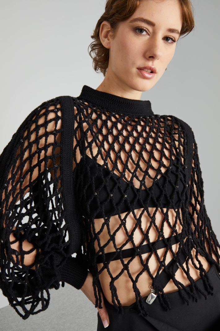 Maglia a uncinetto in lana - NERO - Fashion Market - 3