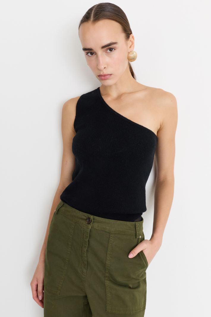 Top monospalla in lana e cashmere - NERO - Fashion Market - 2