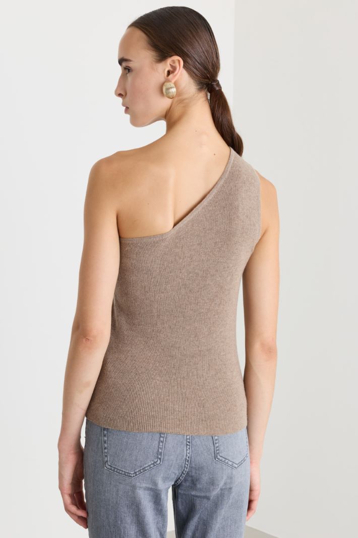 Top monospalla in lana e cashmere - BEIGE - Fashion Market - 4