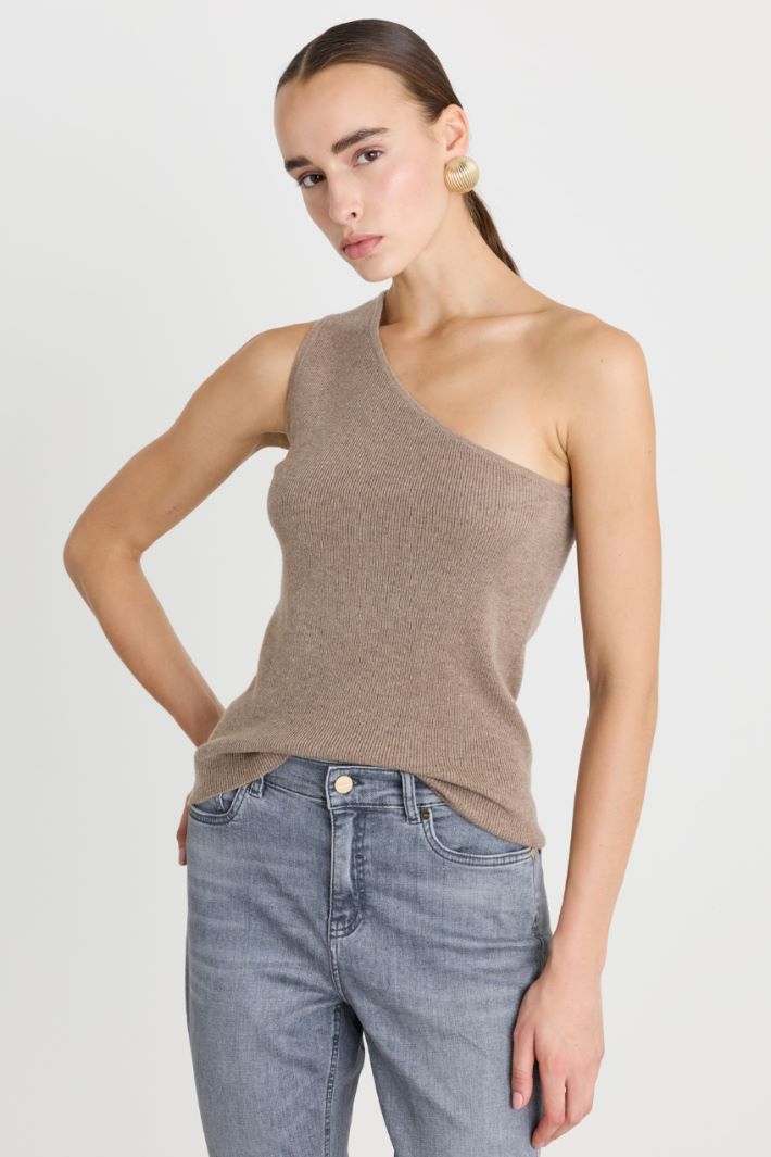 Top monospalla in lana e cashmere - BEIGE - Fashion Market - 2