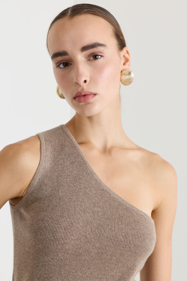 Top monospalla in lana e cashmere - BEIGE - Fashion Market - 3