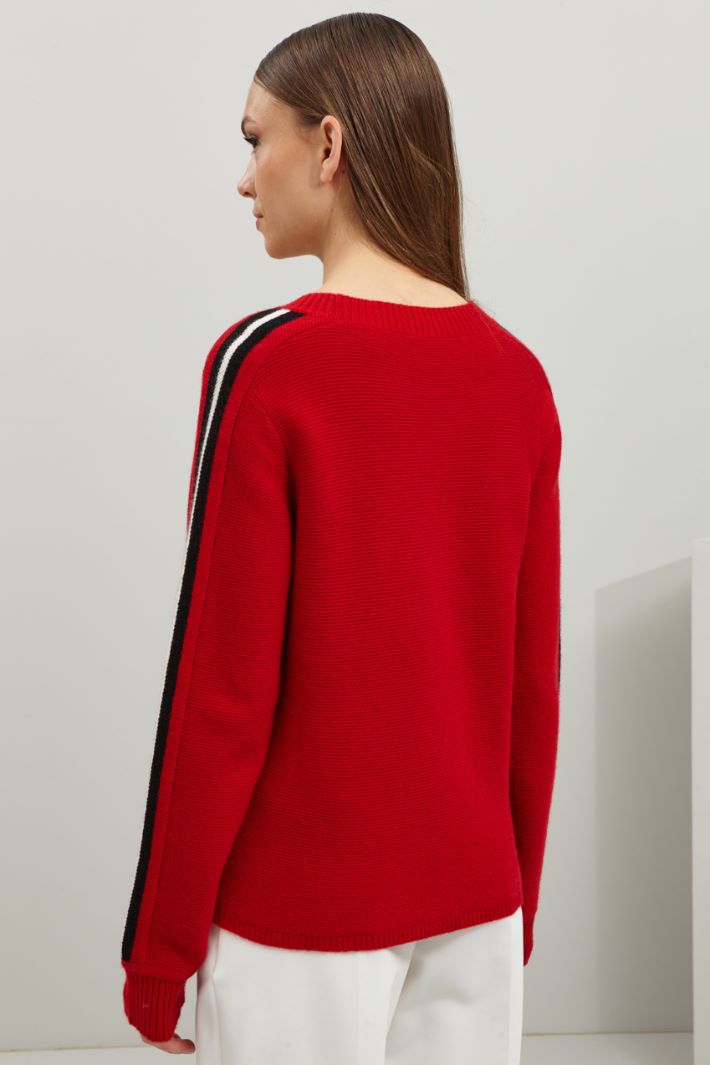 Maglia in lana e cashmere  - ROSSO BIANCO NERO - Fashion Market - 4