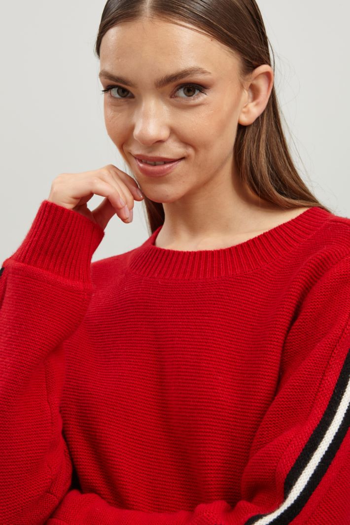 Maglia in lana e cashmere  - ROSSO BIANCO NERO - Fashion Market - 3