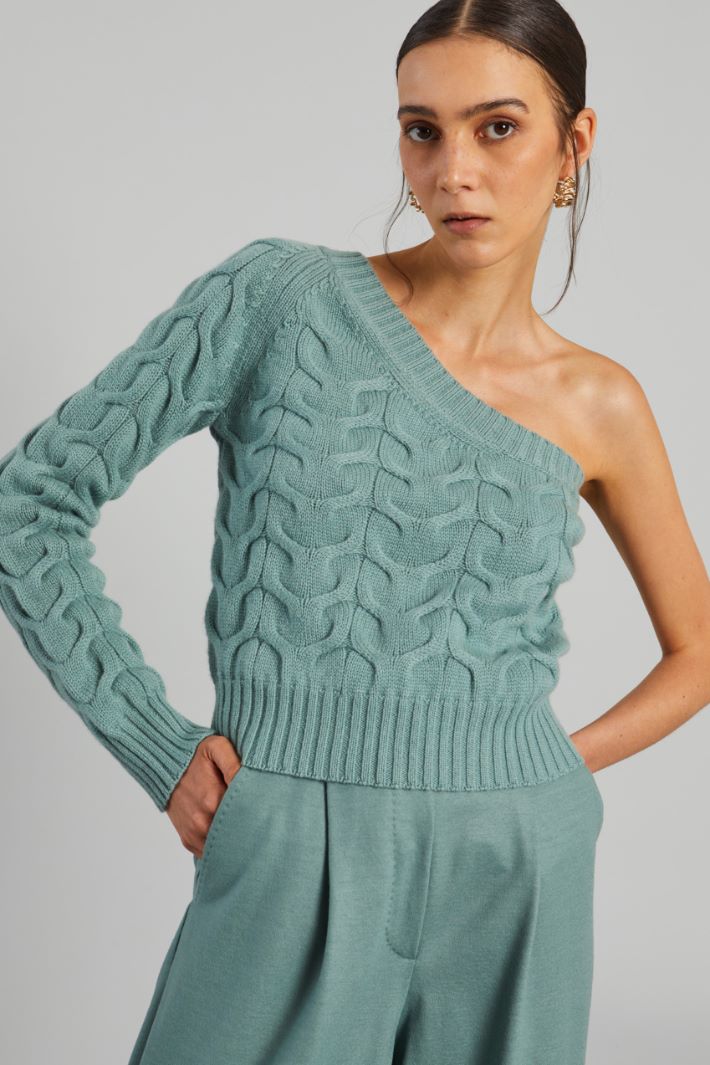 Maglia monospalla a trecce - VERDE ACQUA - Fashion Market - 2