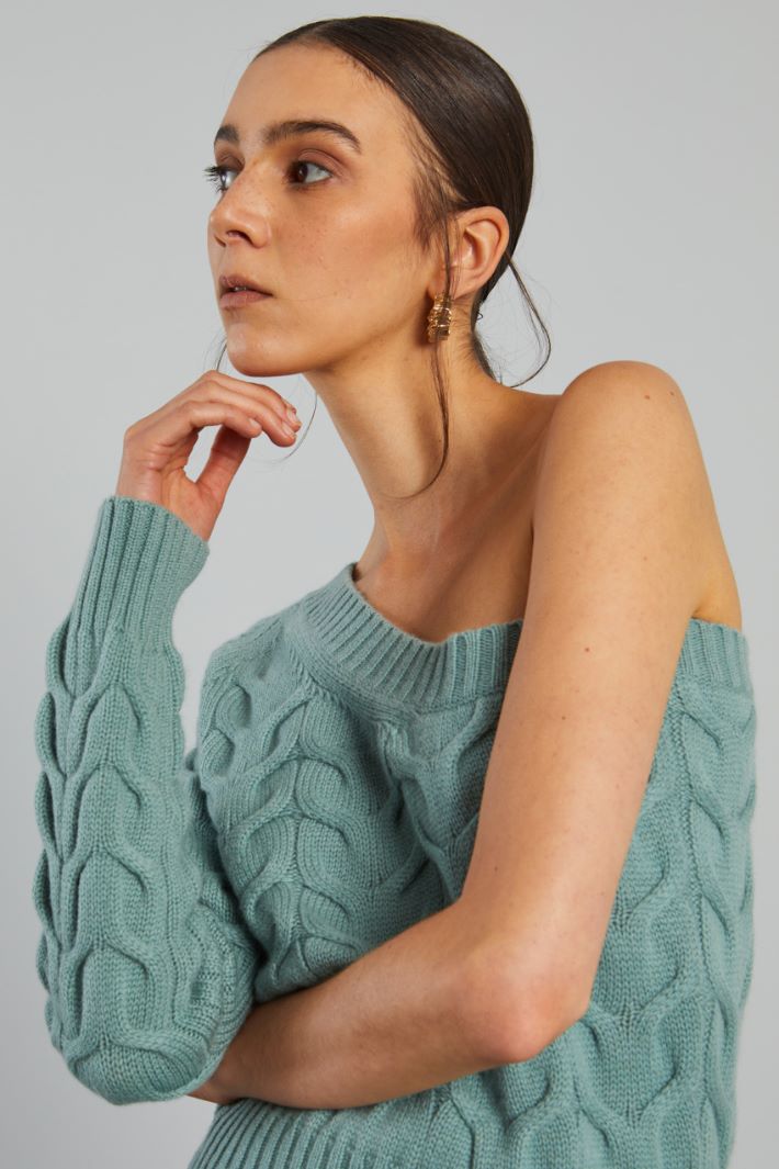 Maglia monospalla a trecce - VERDE ACQUA - Fashion Market - 3