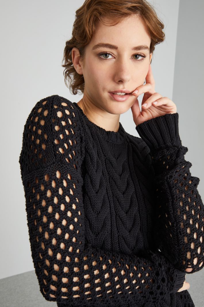 Abito con maniche traforate - NERO - Fashion Market - 3