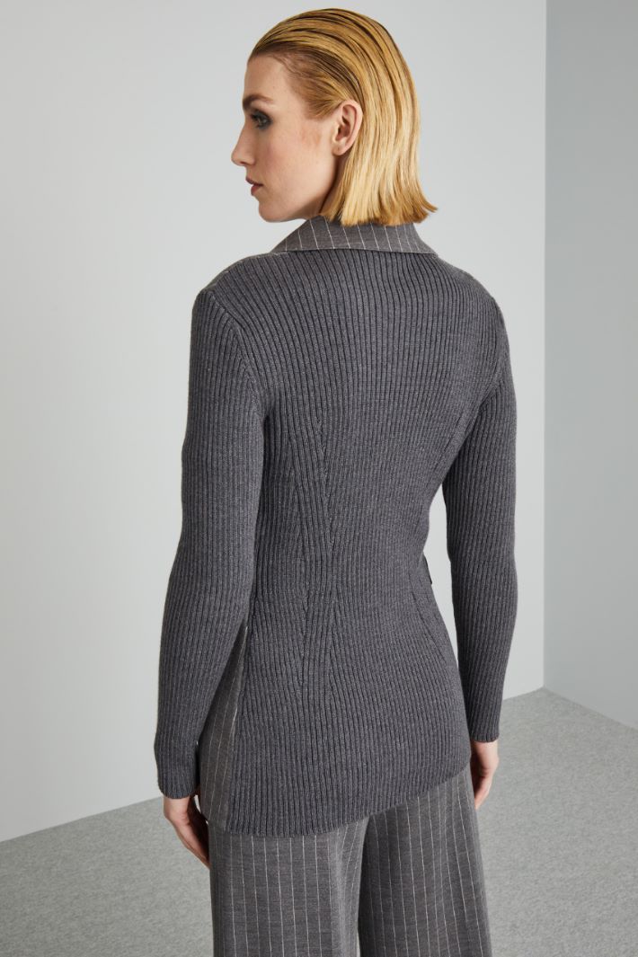 Blazer con inserti in maglia - GRIGIO ARDESIA BIANCO - Fashion Market - 4